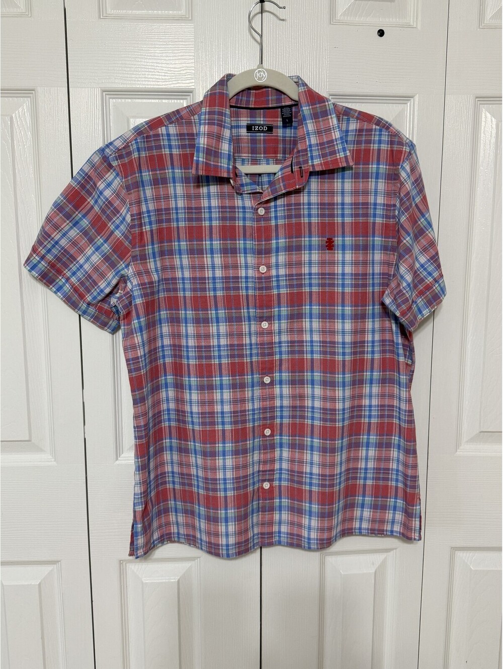 IZOD Shirt Mens L Multicolor Plaid Short Sleeve Button Up Casual Woven